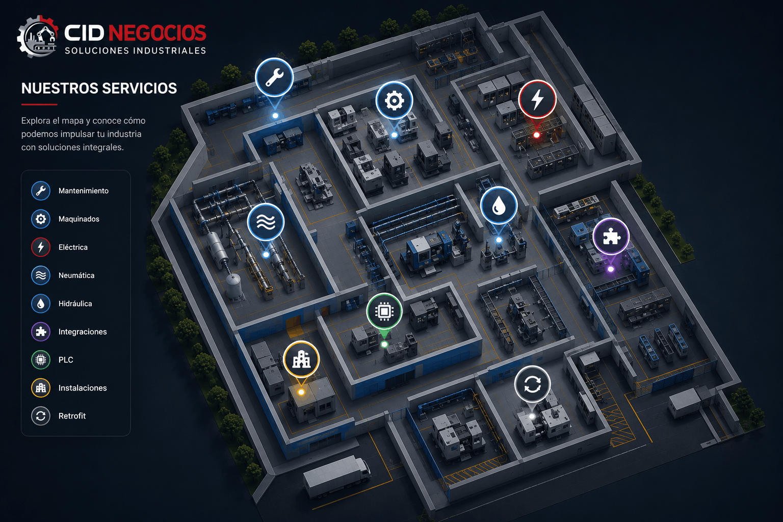 Mapa interactivo de una planta industrial CID Negocios